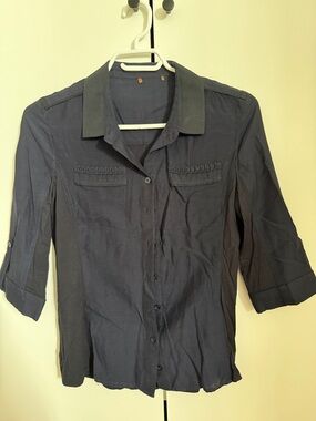 Elie Tahari Navy Blue Button-Up Blouse